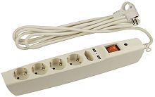 Сетевой фильтр с заземлением ЭРА SFU-5es-2m-I 5-м+2USB тип A+A 2,0м 10А 2200В слоновая кость картинка 